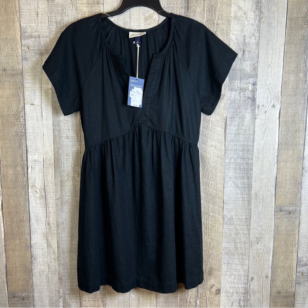 Universal Thread Size Small Linen Blend Black Notched V-Neck Mini Dress